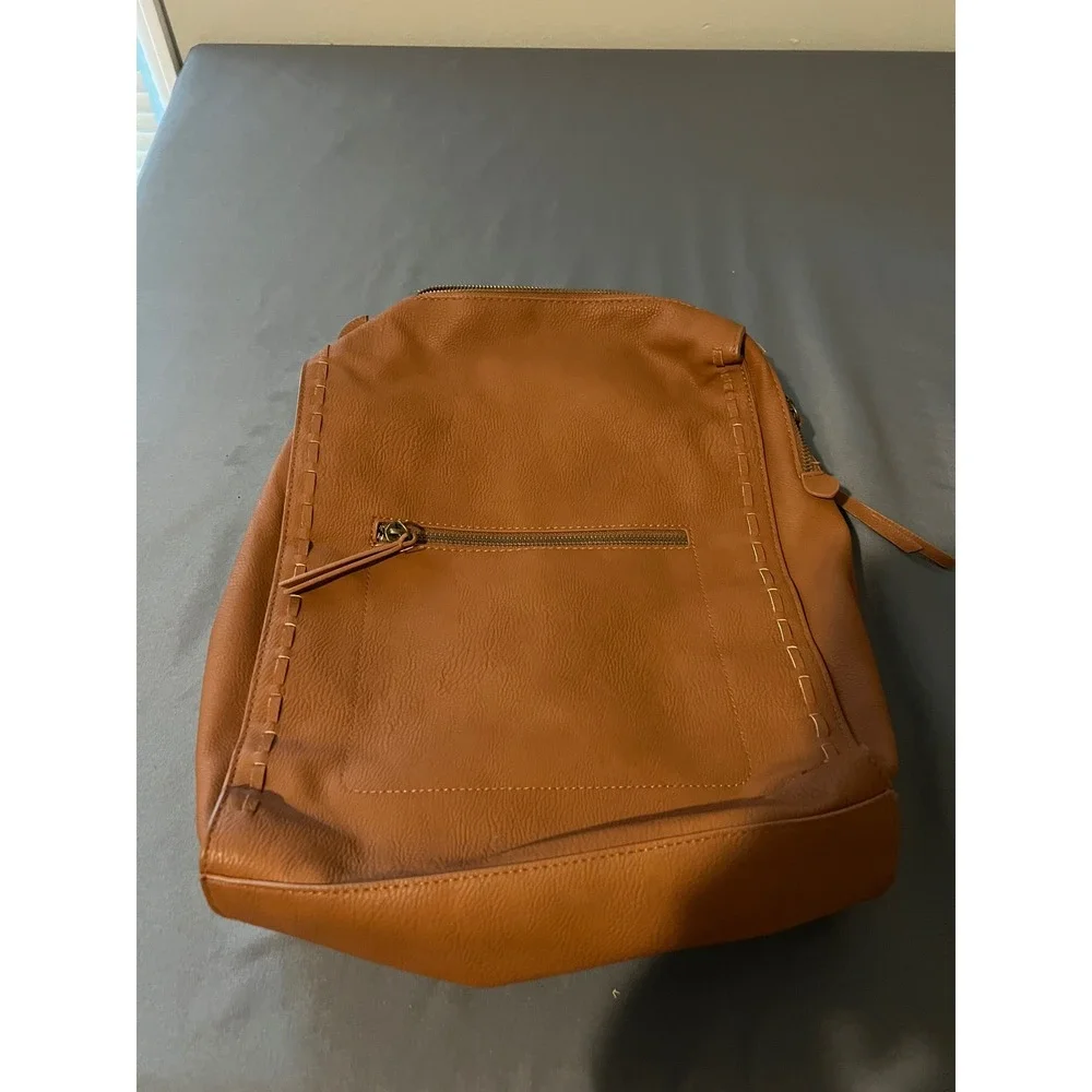 Universal Thread‎ Cognac Brown Pebbled Faux Leather Whipstitch Backpack Bag